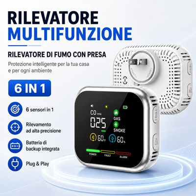 SicuraHome™ – Rilevatore 6 in 1 di Gas, CO e Fumo