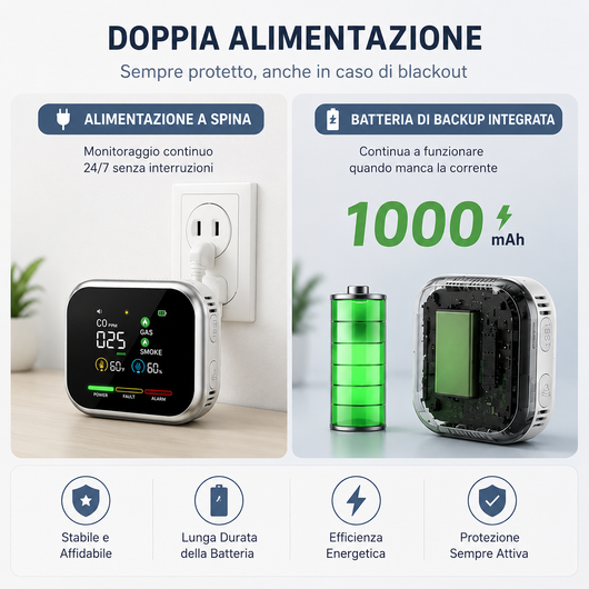 SicuraHome™ – Rilevatore 6 in 1 di Gas, CO e Fumo